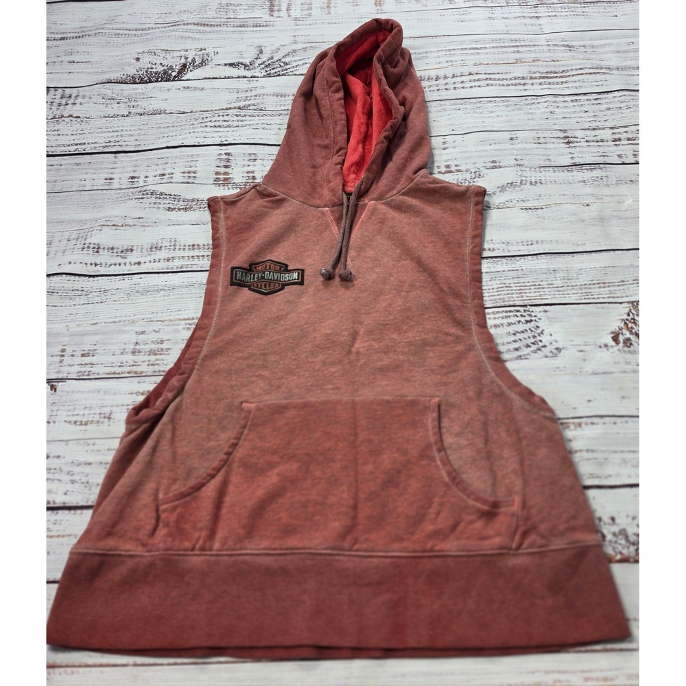 Harley-Davidson Sleeveless Hoodie Womens L Red Excellent Studded Winged‎ Logo